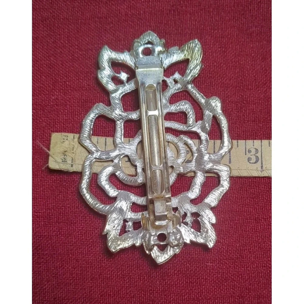 Vntg Style Large‎ Rhinestone Rose Flower Hair Barrette Clip Wedding Formal Prom - Picture 7 of 7